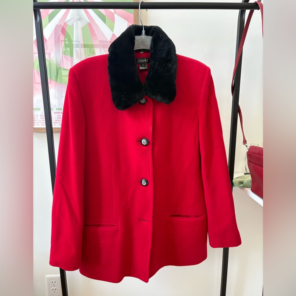 VINTAGE Raffaella Red Faux Fur Collar Jacket